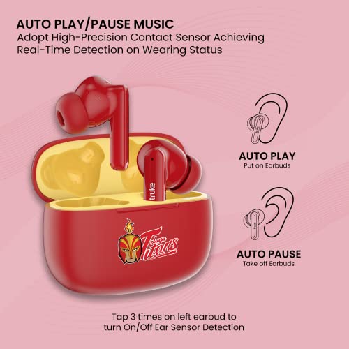Image of truke Air Buds Lite True Wireless in Ear Earbuds with 48 Hours Playtime, Gaming Mode, Enviornomental Noise Cancellation (ENC), Auto Play /Pause, AAC Codec, Bluetooth 5.1, IPX4 (Red)