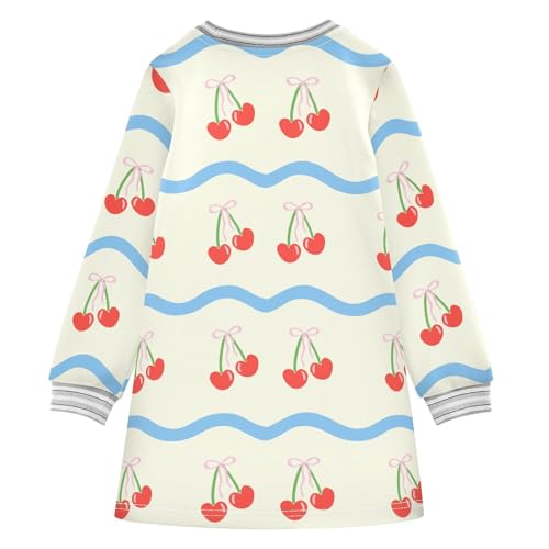Cherry with Bow Girls Dresses Long Sleeve Sweatshirt Dress for Girls Winter Toddler Casual A Line Dresses Size 2-8T2