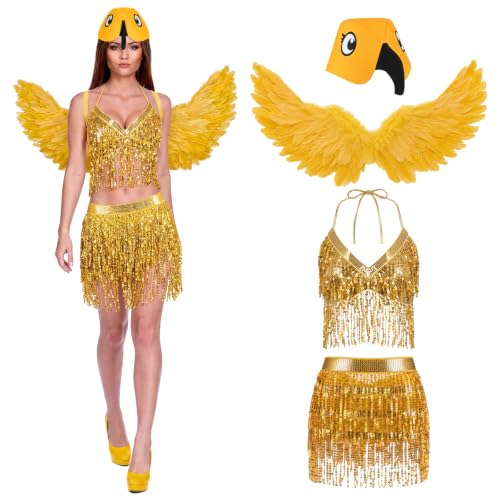 Maiteenly 4pcs Halloween Yellow Macaw Costume