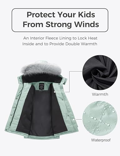 Image of Wantdo Girls' Long Winter Coat Waterproof Puffer Jacket Warm Parka Hooded