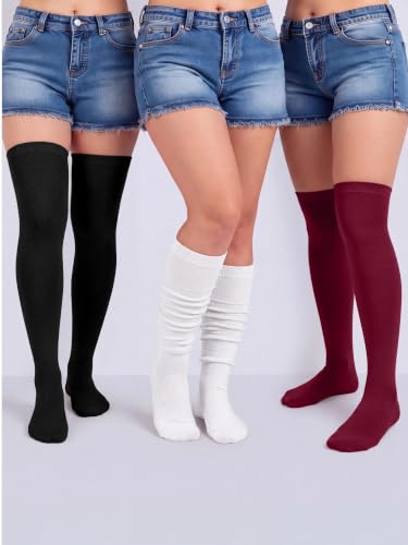 Image of Apoway 6 Pairs Plus Size Thigh High Socks Warm Thigh High Stockings Over the Knee Socks for Women, L-XXL