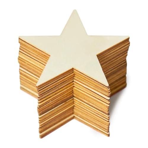 QCKNKMGG - QCKNKMGG Holzpapierschnitte, 10 Stück 8 cm unvollendete Holzsterne, blanke Naturholzscheiben, Holzausschnittfliesen for Heimwerkerarbeiten, Heimdekoration, Malerei, Färbung