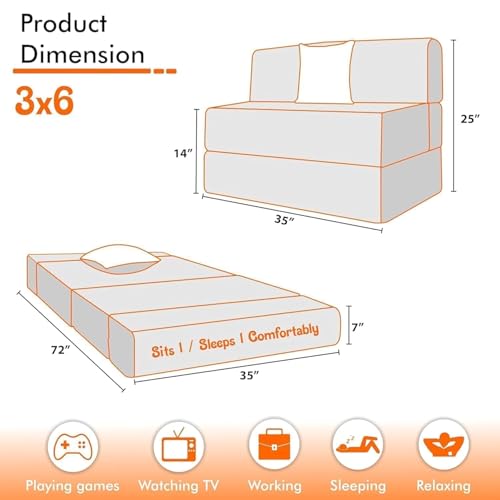 Image of Rosebell-3x6 Feet 1 Seater Foldable Sofa Cum Bed Jute Fabric Sofa Bed with One Cushion | Ideal for Home & Office Guests - Brown