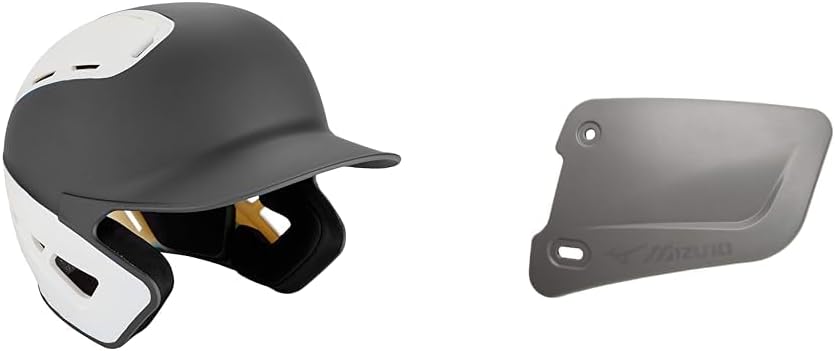 Bundle of Mizuno B6 Adult Baseball Batting Helmet, Grey-White, Small/Medium + Mizuno Batters Face Protector, Grey, Left Hand Batter