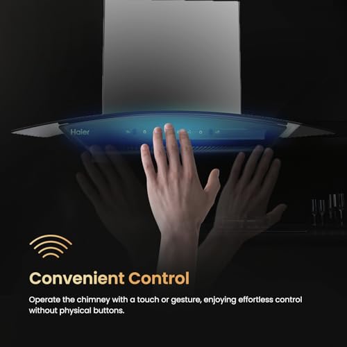 Image of Haier 75cm 1500 m3 /hr Curved Chimney Black Filterless Autoclean with Oil Collector | 10 Yr Motor & 4 Yr Product Warranty | Gesture Control | Free Installation and Pipe | HIH-G1750-IN