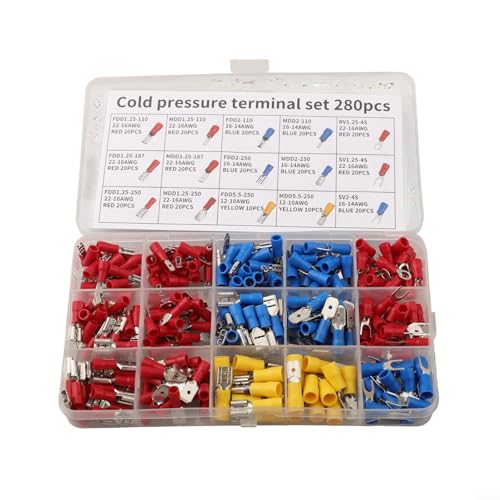 Set di 280 morsettiere pressate a freddo con 15 specifiche, rame per conduttori placcati in stagno e isolamento ignifugo in PVC per elettricità