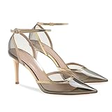 Aspect tendance - Les chaussures à talons hauts transparentes pour femmes sont fabriquées en tissu PVC avec une bride de cheville en cuir sur la partie supérieure, un design à bout pointu avec un talon aiguille de 3,9 pouces, qui étire la ligne de la jambe tout en modifiant la forme du pied, et rend les pieds plus ouverts visuellement.