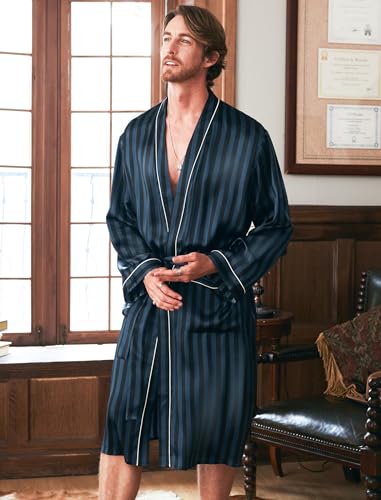 COLD POSH 19MM Mulberry Silk Robe Men Lightweight Kimono Long Bathrobe for Mens Summer Pajamas Set2