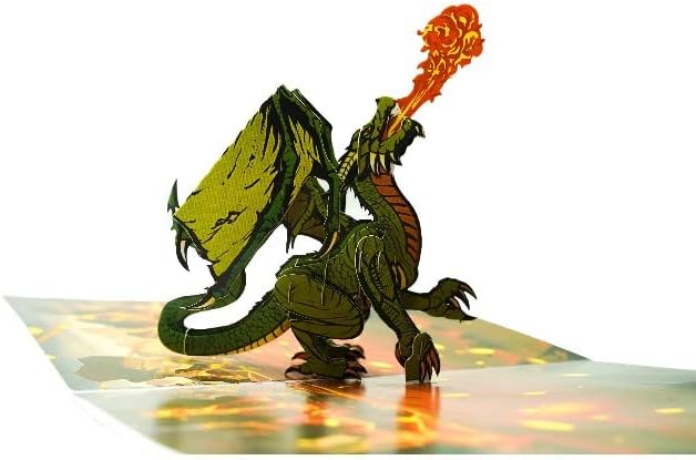 Miniatura 2 de ETA Tarjeta desplegable de dragón verde 3D, tarjeta desplegable de animales 3D, tarjeta de naturaleza, tarjeta desplegable para el día del padre,