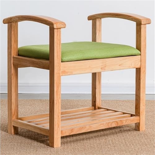 Banc à chaussures en bois avec accoudoirs et étagère de rangement multifonctionnelle