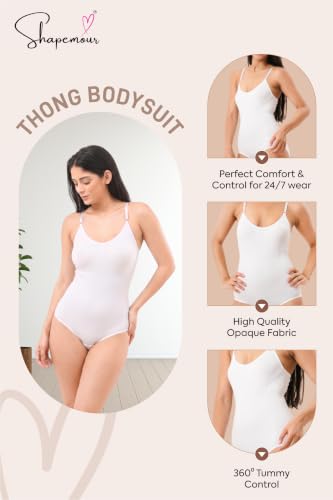 Image of SHAPEMOUR Thong Bodysuit for Women, Slimming Design Shapewear for Women, Tummy Control Body Shaper with Silicone Grip, No Steel Bones for All Day Comfort, Seamless Sculpting Bodyshaper