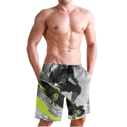 Minimalist Line Cool Girl Green Black Plus Size Shorts Quick Dry Elastic Board Shorts Swim Trunks 8”/ 9” Long Holidays XXL4