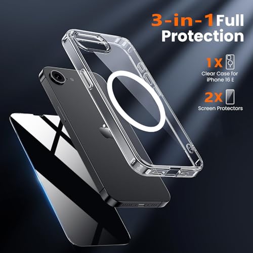 Image of Magnetic for iPhone 17e /16e Clear Case with Privacy Screen Protector & Full Camera Cover,[Non-Yellowing] Shockproof Clear Phone Case with MagSafe Women Girls for iPhone 16 e /17e