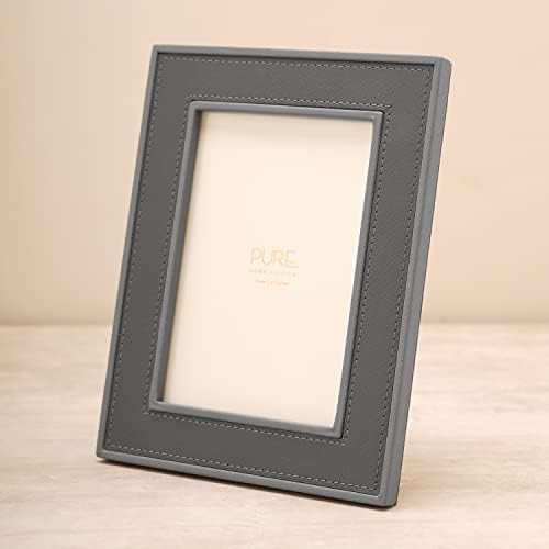 Pure Home + Living Dark Grey Faux Leather Photo Frame, Tabletop Leather Picture Frame, Customize