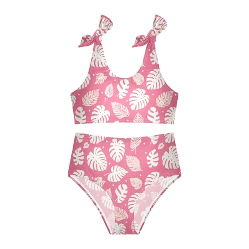 Wusikd White Monstera Girls Swimsuits Two Piece Leaves Pink Swimwear Bikini Set for for Girls Size 3T3