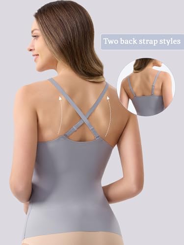 Image of GXOULRRA Comfortable Wireless Women's Camisoles Tank Tops with Built in Bra Seamless Tank Tops for Women Camis Tank Grey,L