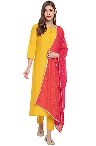 Image of Janasya Women's Turquoise Blue Rayon Kurta With Pant And Dupatta