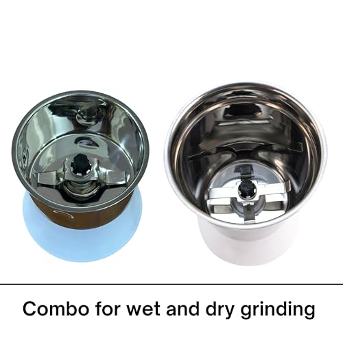 Image of HL 1631 & HL 1632 Combo of 2 Mixer Jars - Includes 330ml Chutney Jar & 1 Litre Medium Jar - Stainless Steel Mixer Attachments with 4-Lock & White Socket