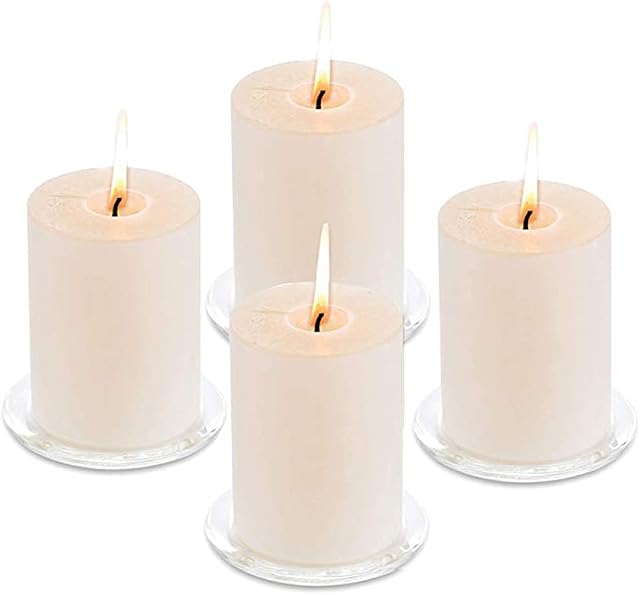 NUPTIO Pillar Candle Holder Plates - 4 Pcs Basic Round Clear Glass Votive Candle Holders for Wedding, Spa, Home, Party Decoration, Clear, 4 inches in Diameter