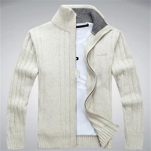 Men's Fall Winter Wool Lined Knit Cardigan Sweater Long Sleeve Zipper Thick Warm Casual Outerwear3