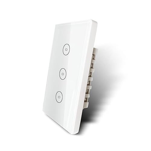 Zigbee - Interruptor de luz de pared táctil inteligente, control de aplicaciónvoz, visión nocturna, requiere puerta de enlace Tuya (blanco, 3 bandas