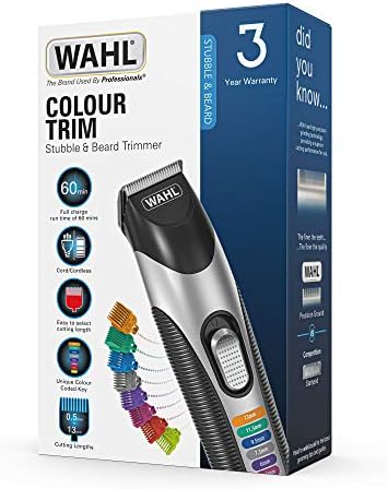 Wahl Colour Trim Stubble and Beard Trimmer, Trimmers for Men, Beard Trimming Kit, Mens Stubble Trimmers, Male Grooming Set, Beard Care Kit, Colour Coded Guide Combs
