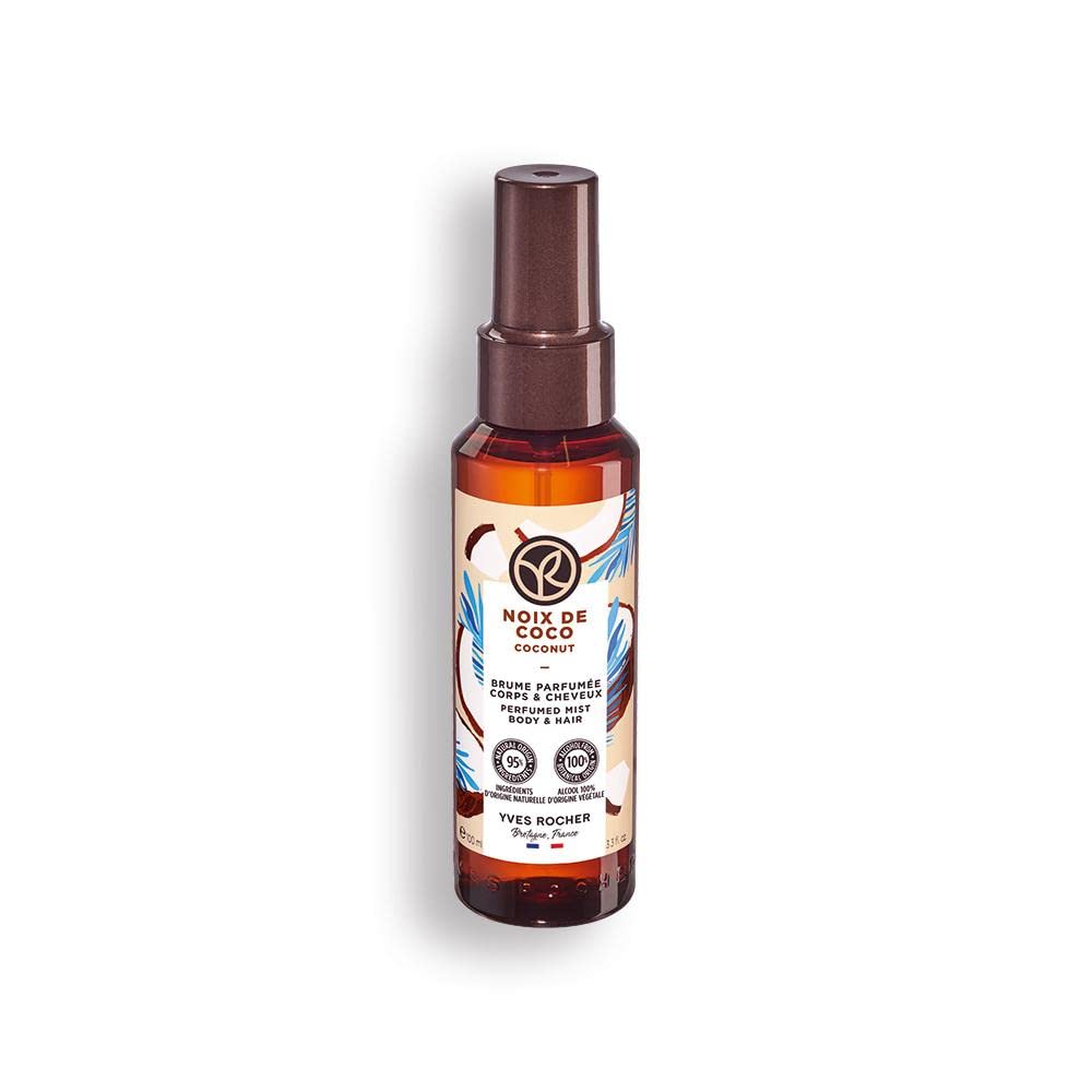 Yves Rocher Les Plaisirs Nature Spray rinfrescante profumato alla noce di cocco per il corpo e i capelli, 1 flacone spray da 100 ml