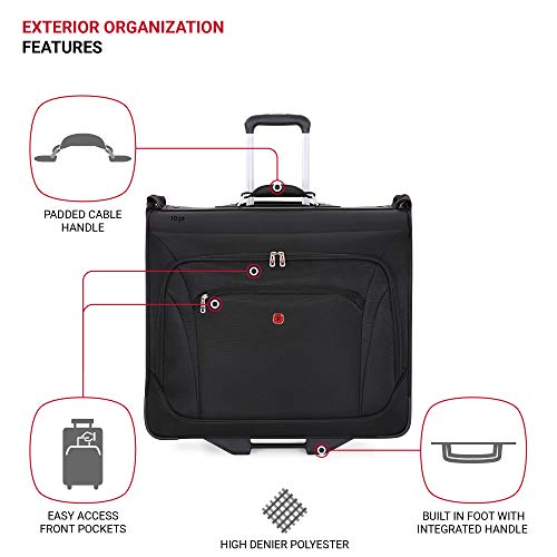SWISSGEAR Premium Rolling Garment Bag | Bonus Hanging Feature | Men's and Women's Carry-on Luggage - Black