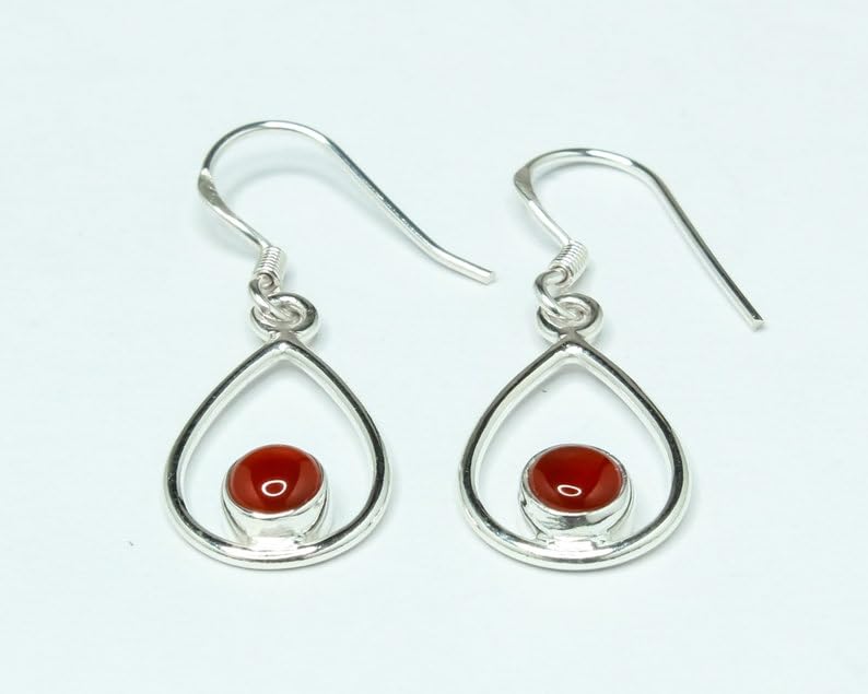 Boucles d'oreilles cornaline naturelle argent, le cadeau idéal