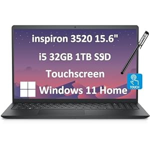 Dell Inspiron 15 3520 (2024) Laptop de negocios (pantalla táctil FHD de 15.6 pulgadas, IPS, Intel Core i5-1155G7, 32 GB de RAM, 1 TB SSD) teclado numérico, bisel estrecho, cámara web, Inspiron 3000,