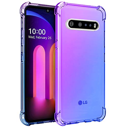 Osophter for LG V60 ThinQ Case, LG V60 Case Clear Transparent Reinforced Corners TPU Shock-Absorption Flexible Cell Phone Cover for LG V60 ThinQ(Purple-Blue)