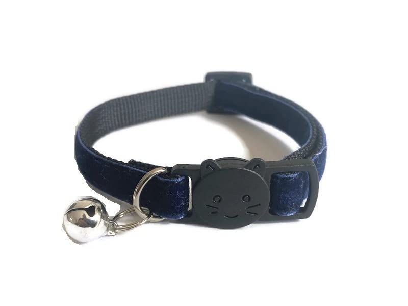Velvet Cat Collars with Bell, Navy Blue, Cat Collar (14cm - 24cm)