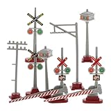 Cabilock 8 Stück Kleiner Eisenbahnsignal Modellset Präzise Gestaltete Verkehrsschilder und Ampeln aus Kunststoff Selbstgemacht Sandtisch Zubehör für Modellbahn Landschaft
