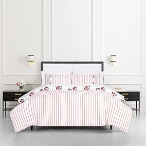 kate spade new york Fall Poppies Full/Queen Comforter Set, 300 Thread Count and 100% Cotton, All Season 3 Piece Reversible Bedding Set, Machine Washable, White and Garnet kate spade new york Fall Poppies FullQueen Comforter Set 300 Thread Count and 100 Cotton All Season 3 Piece Reversible Bedding Set Machine Washable White and Garnet