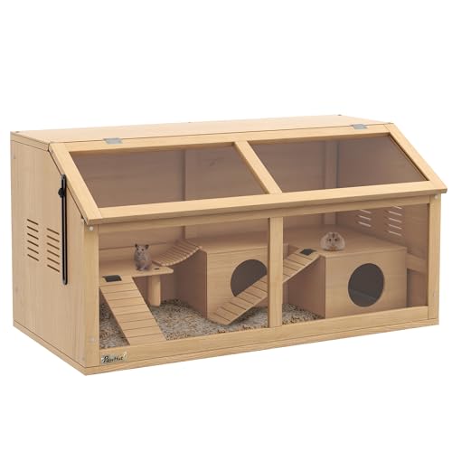 PawHut Cage Hamster en Bois avec Acrylique, 85x45x44cm - Habitat Grand pour Rongeur avec...