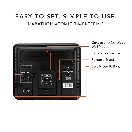 Marathon Slim Atomic Full Calendar Wall Clock With Large 3.25" Digits, Indoor Temperature And Humidity - Batteries Included - Cl030067Wd (Wood Grain Finish) #TOP2