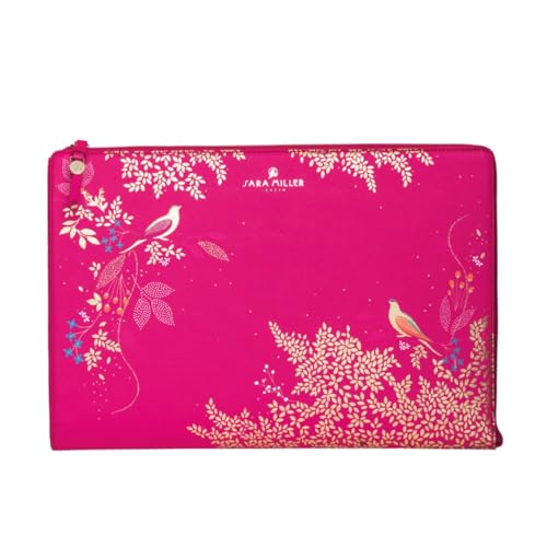 Sara Miller London Padded Document Holder Laptop Sleeve Zipper Pouch Medium Chelsea Pink Birds