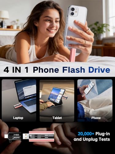 Image of EATOP 512GB Flash Drive Intended for iPhone iPad, USB Photo Stick for Photo & Video Backup, External Phone Memory Storage, No App Required, Compatible with iOS, Android & PC, Rose Pink