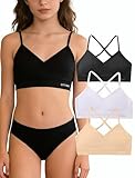 Livona Racerback Training Bra for Girls- 3 Pack Sports Bra, Padded Everyday Bralette Crop Cami Top (6-14) Black/White/Nude
