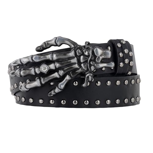 MILAKOO Skull Head Leather Buckle Belt Gothic Punk Waist Band Skeleton Metal Buckle for Jeans Pants Biker Belts Outfits