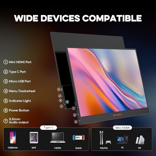 Portable Monitor,15.6\" FHD 1080P Travel Monitor for Laptop,USB C HDMI Gaming Ultra-Slim IPS Display,Laptop Monitor with Smart Cover & Dual Speaker,External Portable Monitor for laptop / Phone/Mac/PS4 - Thumbnail 6
