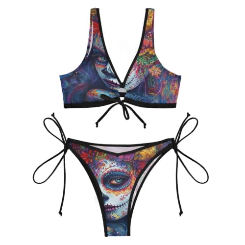Bikini de cuerda para mujer con estampado de calavera de azúcar 4