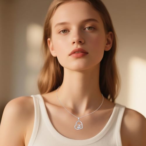 Image of Heart Necklace 925 Sterling Silver Animal Pendant Cute Heart Jewelry Gifts for Women Animal Lover