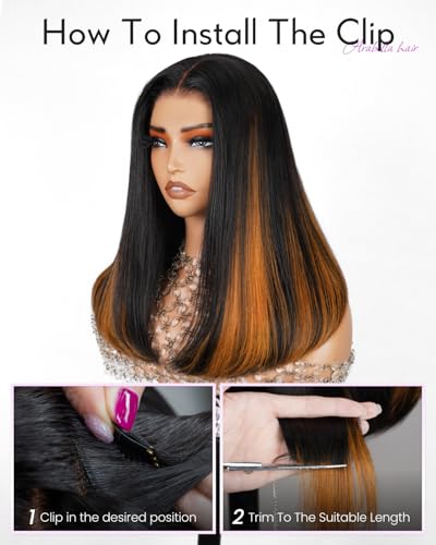 Image of Arabella Hair 5x6 Glueless Wigs Human Hair and Chestnut Brown ombre in Hair Extensions Pre Plucked Pre Cut 12A Glueless Wigs Human Hair Pre Plucked Bleached Knots Straight Wig 16inch