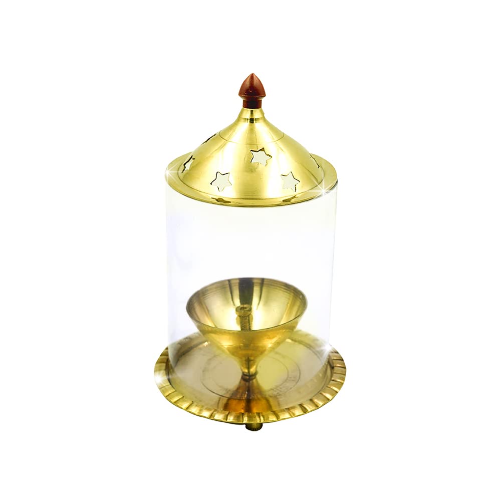 Shubhkart Nitya Udipi Diya Borosilicate Glass | Brass Table Diya |Brass Akhand Diya Oil Lamp with Glass Cover Lantern Diya for Puja, Home Decor and Diwali (5.5 Inch Height) - 143 GMS (B0BCG7J7WP) Amazon Price History, Amazon Price Tracker