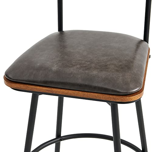 Chita Swivel Counter Height Bar Stools With Back, Faux Leather Upholstered Barstools Set Of 2, 27'' Seat Height, Metal & Wood Frame, Dark Grey #TOP4
