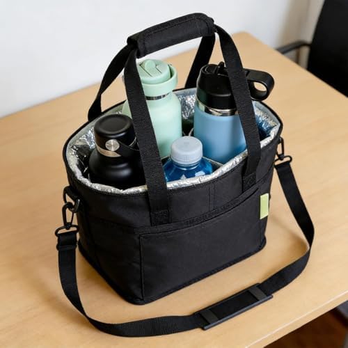 Family Size 4 Compartment Drink Bag, Multiple Tumbler Carrier Caddy, with Adjustable Strap, 4 Compartment Insulated Drink Holde, for Hiking, Walking, Sports, Family Outings & Daily Use (Black) - 5