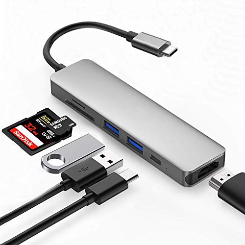 PHOVOLT USB C Hub USB Type C Hub 6 in 1 USB-C Hub Adapter with 4K HDMI, 100W USB C PD Charging Port, 2 USB 3.0 Ports, SD/TF Card Reader for MacBook Pro Air 2019 2018, Galaxy Note 10 S10 S9 S8