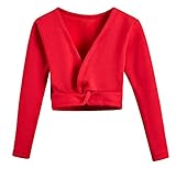 DANSHOW Girls Ballet Wrap Tops Kids Long Sleeve Dance Sweater,Velvet Inner(824-160-04) Red