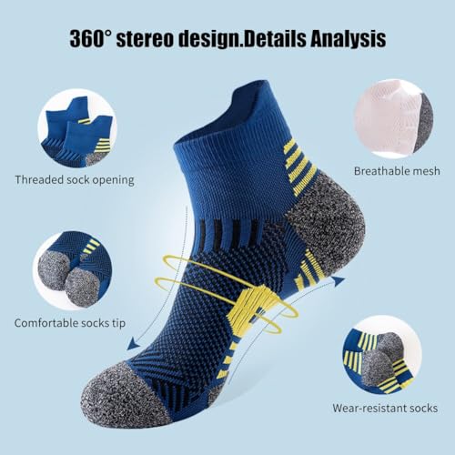 6 Pack Unisex Ultra Thin Breathable Dry Fit Running Ankle Socks Basketball Cotton Athletic Socks for Mens and Womens (Black/Blue/White)3